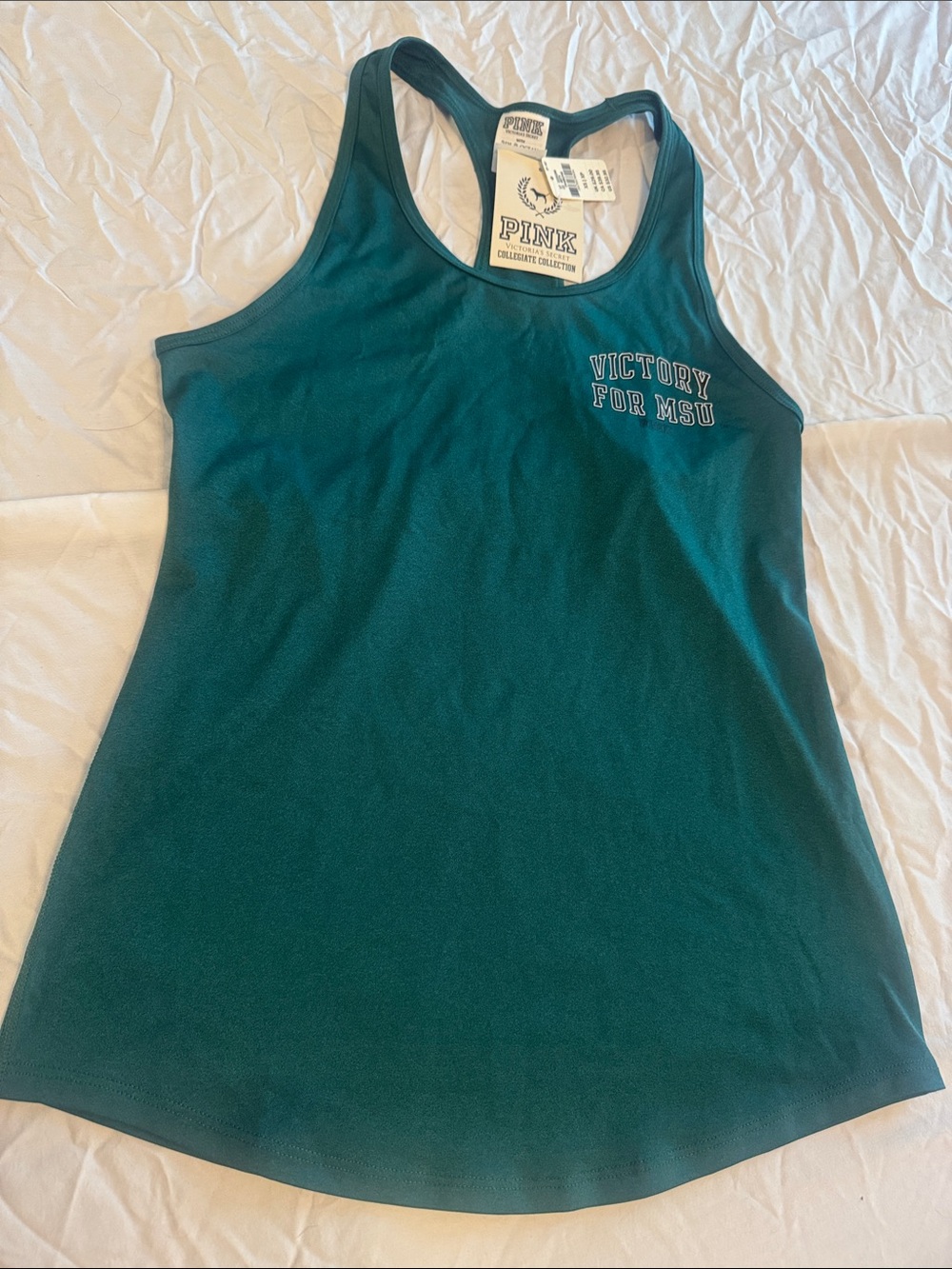 PINK XS Racerback Tank Top in Green - "Victory for MSU"